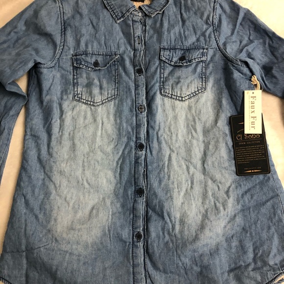 Practical Denim light blue stonewashed warm lining Women’s shirt front opening - Picture 4 of 9